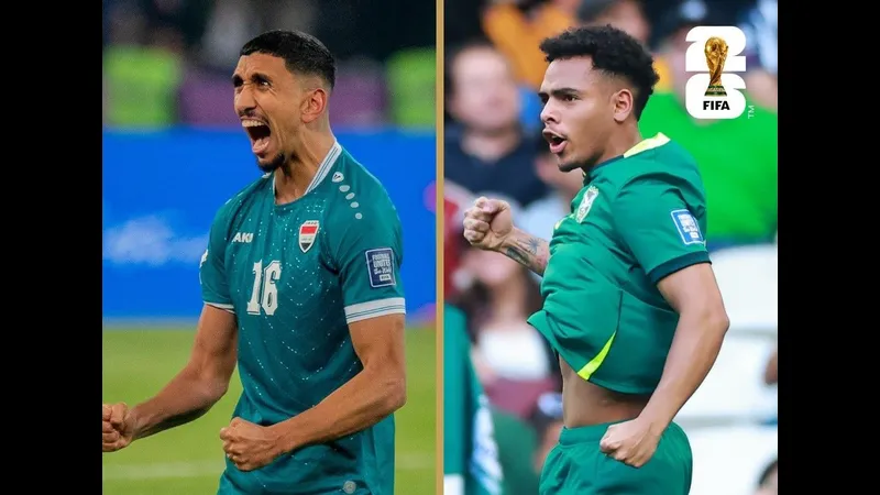 Cầu thủ Iraq và Bolivia đang tranh chấp trên sân cỏ